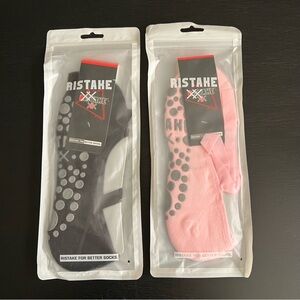 Set of 2 Non Slip Grip Socks Black and Pink Pilates Yoga Barre Ballet Style New